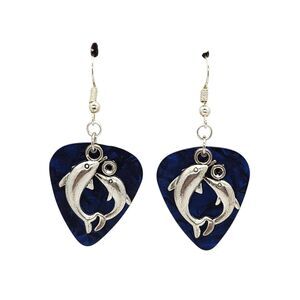 Dolphin Circle Charm Guitar Pick Earrings - Choose Color - Handmade in USA